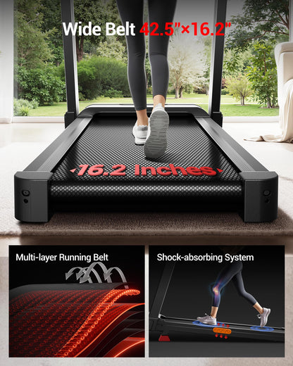 UMAY Fitness Treadmill with 3-Level Incline, Treadmills for Home Auto Folding with Pulse Sensors, 300 LBS Capacity, 3.0HP Quiet Brushless, Max 8.7 MPH (Treadmill with handrail) (Black with Screen)