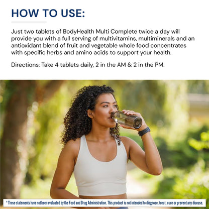 BodyHealth Multi Complete (120 Ct) Daily Multivitamin for Men and Women with Whole Foods, Minerals, Antioxidants, Organic Green Food Concentrates, and Liver Detox Extracts, Vegan and Non GMO