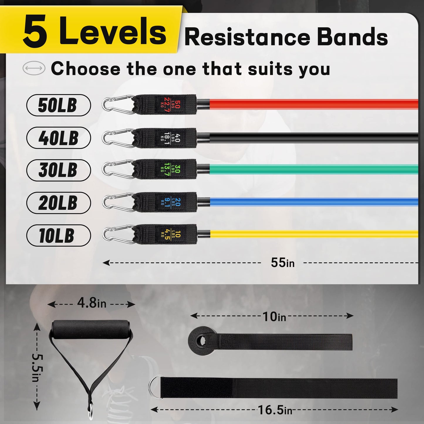 Resistance Band Set for Men and Women, Workout/Exercise Bands with Door Anchor, Handles