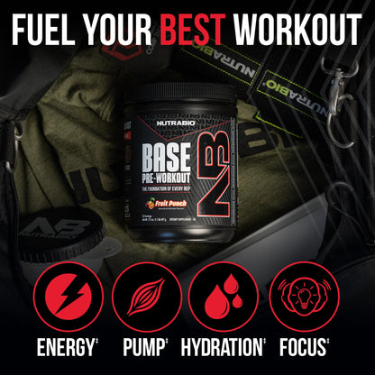 NutraBio Base Pre-Workout Powder 200mg Caffeine, Sustained Energy, Focus, Endurance, Pump, Sugar Free, Clean Preworkout for Men and Women - Beta Alanine, L-Tyrosine, 30 Servings - Lemon Lime