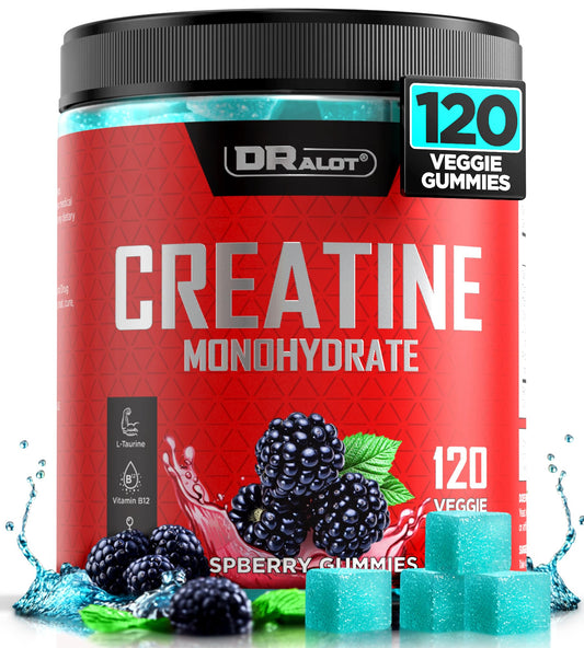 Dralot 99.99% Creatine Monohydrate Gummies More 15% Strength, 5X Energy & Muscle Support Pre-Workout Complex Creatine for Women & Men with 5000mg Creatine, L-Taurine, B12, Mg and K, Vegan