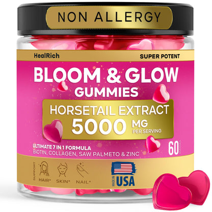 Horsetail Extract, Biotin & Collagen Beauty Gummies - Hair Skin & Nails Vitamins for Women - Hair Growth Vitamin with Saw Palmetto, D3, Zinc & Fo-Ti - Vegan Supplements for Kids & Adults - Made in USA