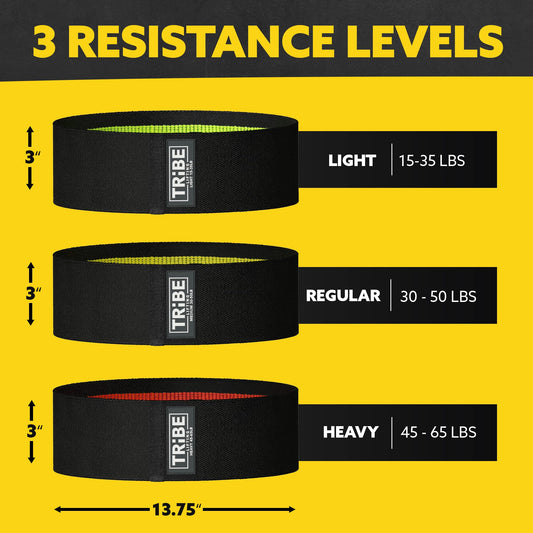 Tribe Lifting Fabric Resistance Bands for Exercise - Hip Bands for Working Out Legs, Glutes, Knees and Thighs for Men and Women - Cloth Circle Booty Bands for Physical Therapy (Black)