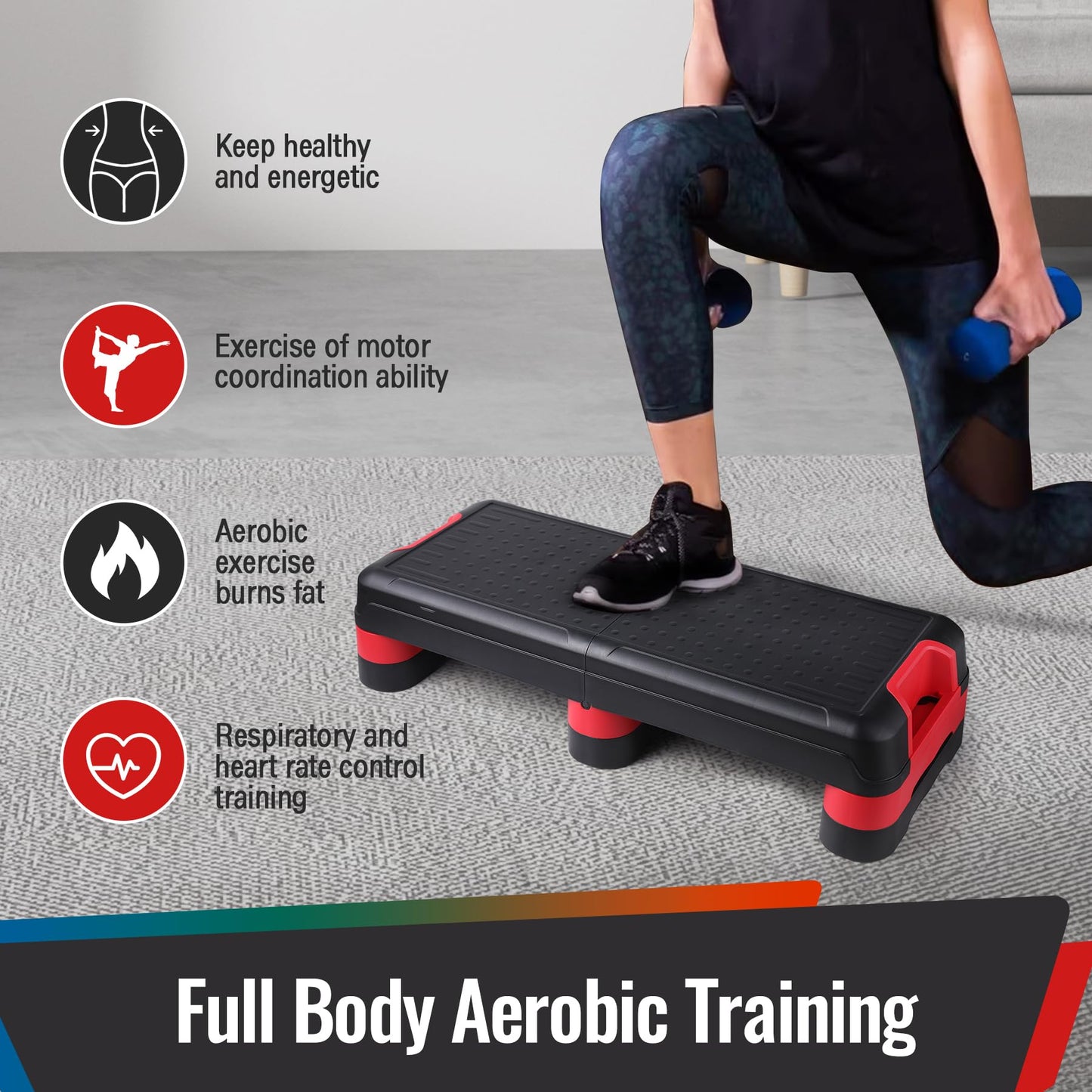 STOODER 33.5" Aerobic Exercise Folding Step Platform for Home Workout, Configurable 3 Height Workout Stepper for Office Indoor Home Gym Exercise, Lightweight, Save Storage Space Aerobic Step Platform