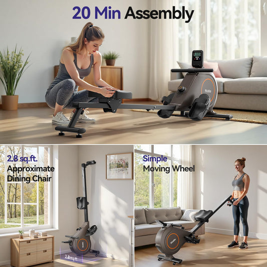 Niceday Rowing Machine, Magnetic Rower for Home Use, Smart Rowing Machine Bluetooth Compatible with Kinomap APP, Rower Machine with 16 Resistance Levels & 350 LBS Weight Capacity