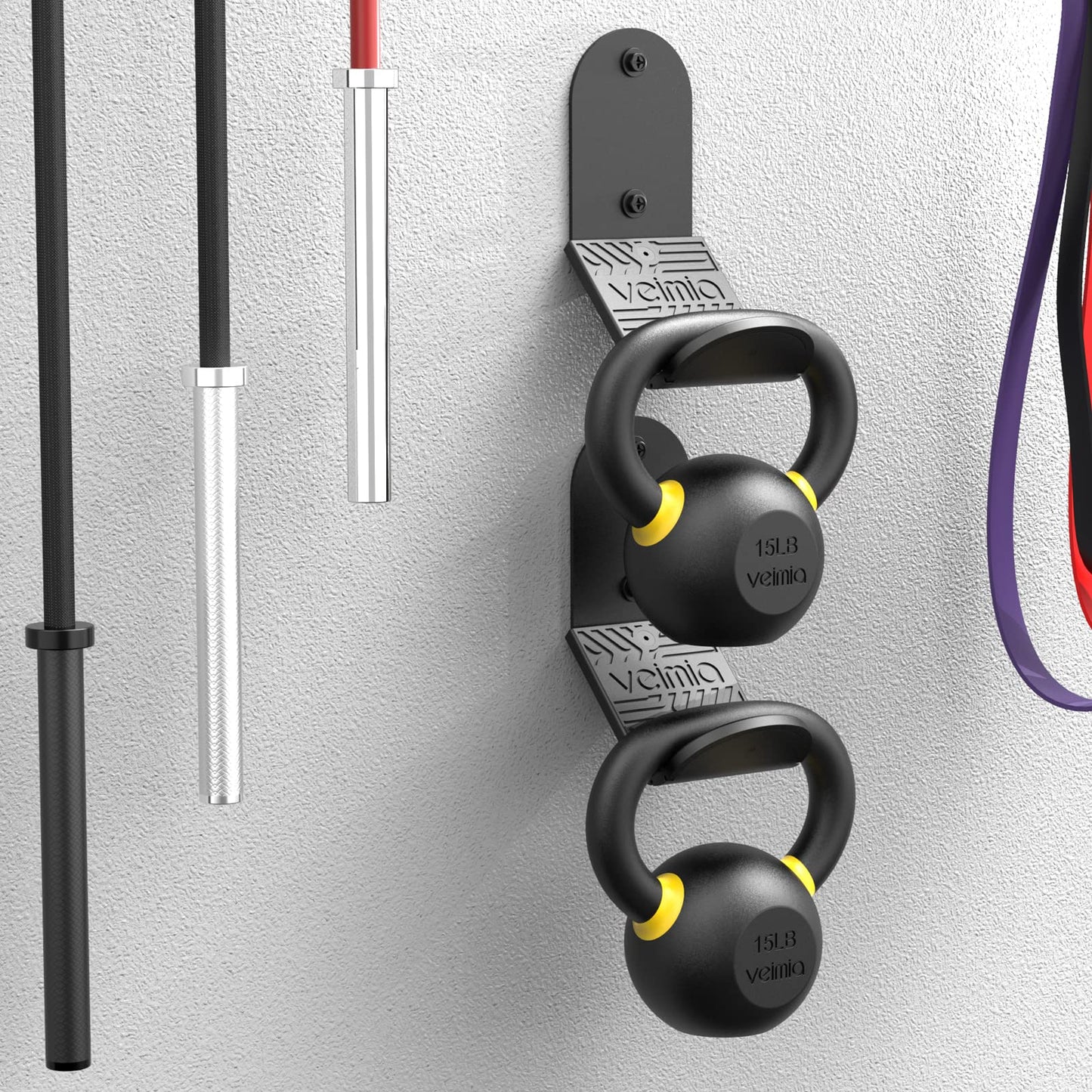 veimia Kettle Bell Wall Rack (2-Pack), Wall Mounted Kettlebell Storage Hanger, Gym Storage Mount for Many Size Kettlebell, Kettlebell Rack with Rubber Mat for Home or Commercial Gyms