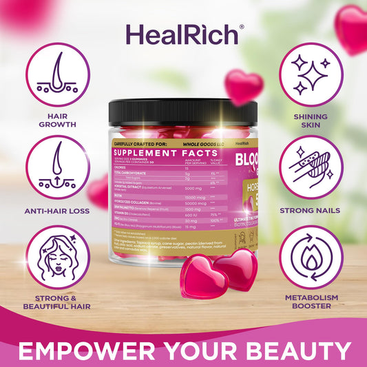 Horsetail Extract, Biotin & Collagen Beauty Gummies - Hair Skin & Nails Vitamins for Women - Hair Growth Vitamin with Saw Palmetto, D3, Zinc & Fo-Ti - Vegan Supplements for Kids & Adults - Made in USA