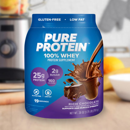 Pure Protein 100% Whey Protein Powder, Rich Chocolate, 25 g Protein, 1.75 lb (Packaging May Vary)