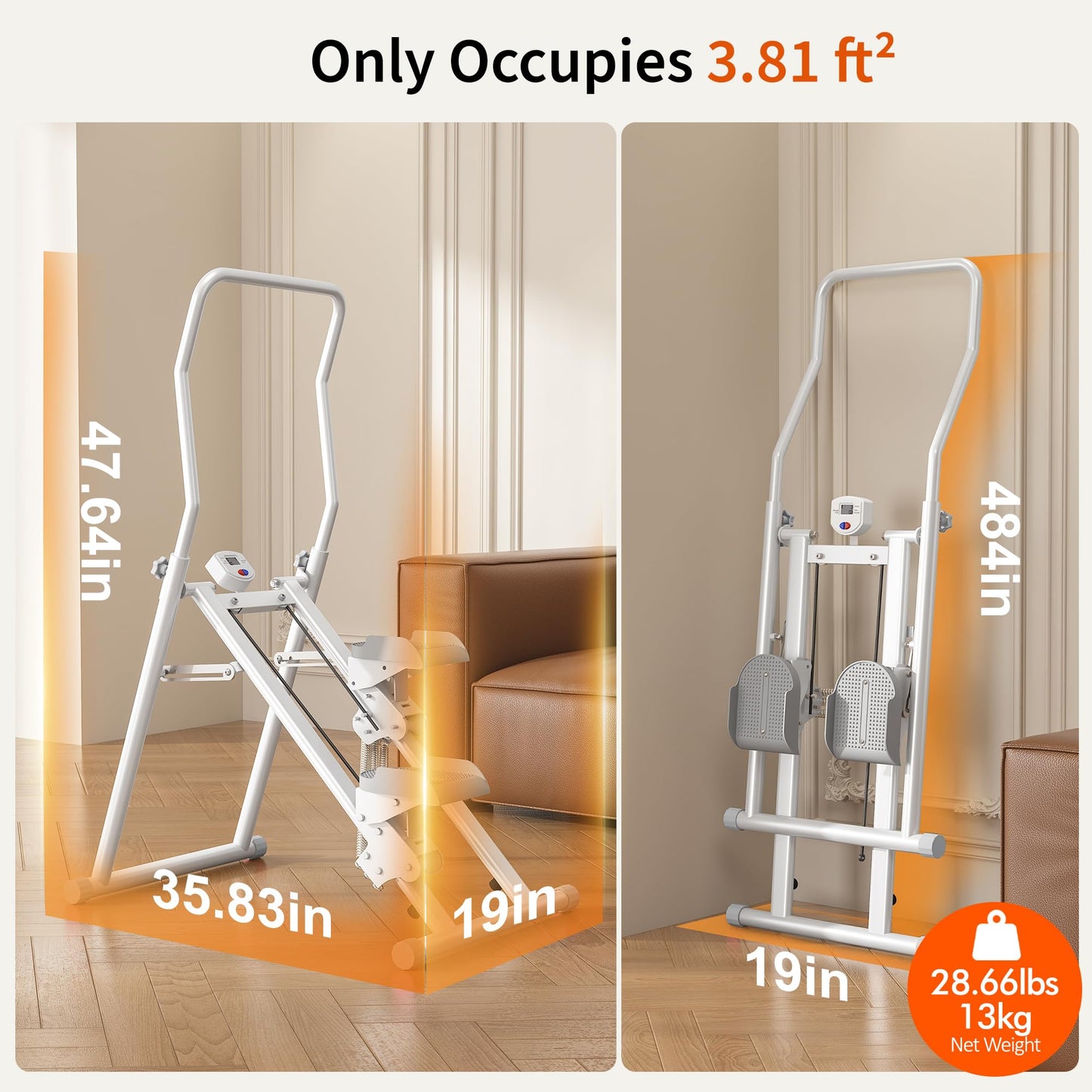 Stair Stepper Resistance Adjustable Folding Vertical Climber Machine for Home Gym Full-Body Workout (Grey/White)