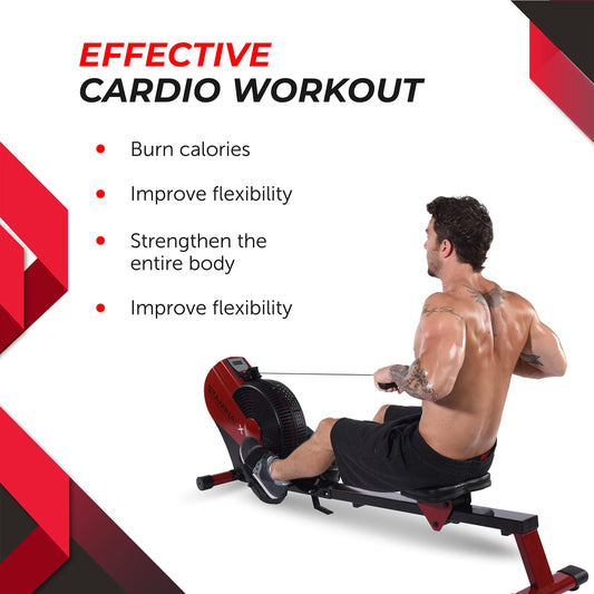 Stamina X ATS Air Rower Machine with Smart Workout App - Foldable Rowing Machine with Dynamic Air Resistance for Home Gym Fitness - Up to 250 lbs Weight Capacity - Red/Black