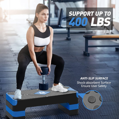 GYMMAGE Aerobic Exercise Step, Adjustable Aerobic Stepper for Exercise, Workout Step Platform for Step Up, 26.5" Step Deck with 4” 6” 8” Adjustable Height Risers, Women Home Gym Cardio Fitness