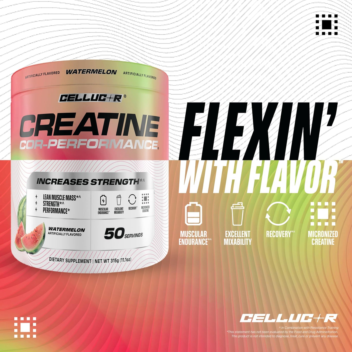 Cellucor Creatine Powder, Watermelon Flavor - Increases Strength, Lean Muscle Mass & Endurance, Micronized Creatine for Fast Absorption, 5g Creatine per Serving, 50 Servings