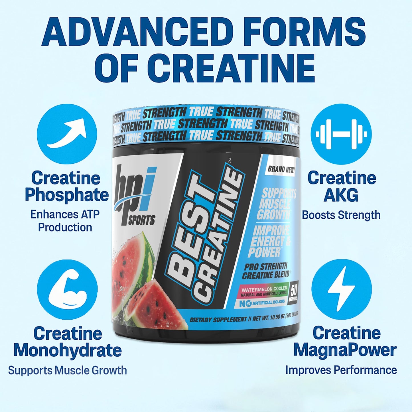 BPI Sports Best Creatine - Creatine Monohydrate Powder for Men & Women, Himalayan Salt - Strength, Pump, Muscle Growth, Muscle Definition - No Bloat - Watermelon Cooler - 50 servings - 10.58 Ounce