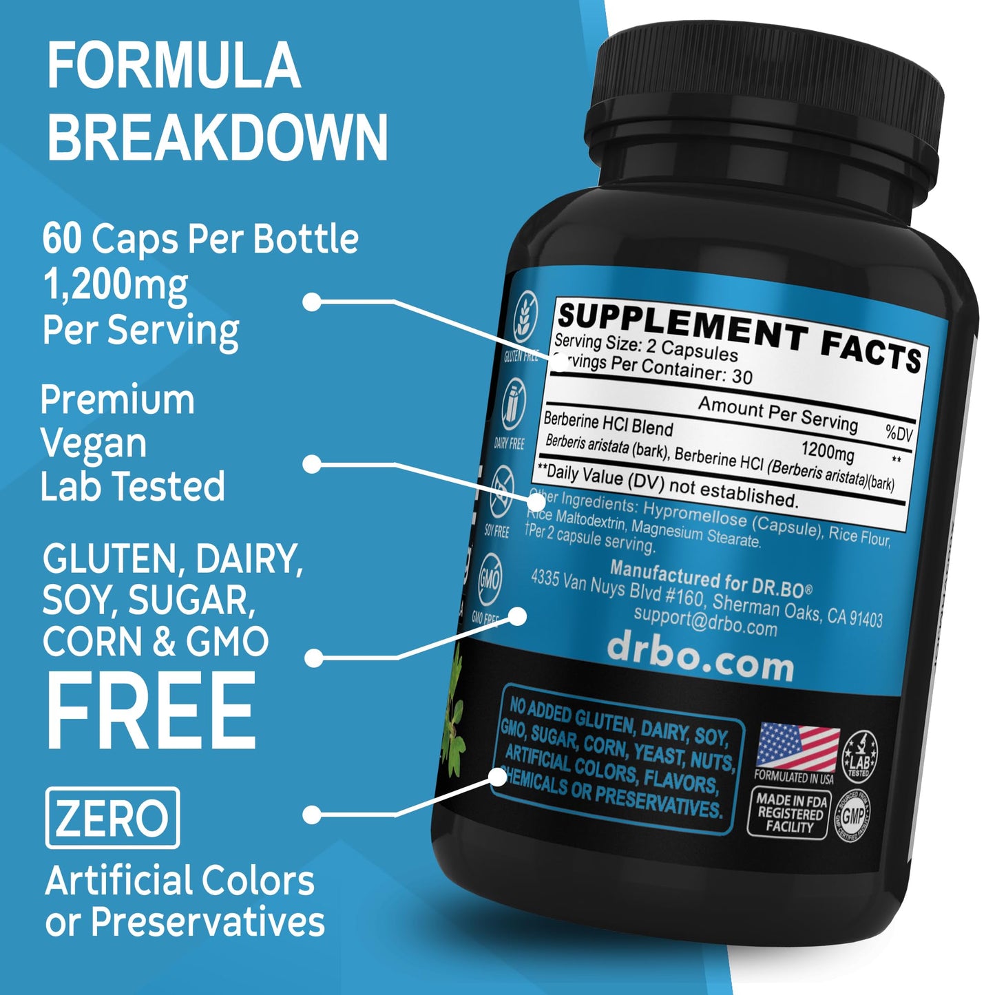 Berberine Supplement Capsules - 1200mg Berberine HCL Supplement for Healthy Metabolic Support - Premium Natural Complex for Women & Men, Pure Support Capsules Supplements - 60 Pills