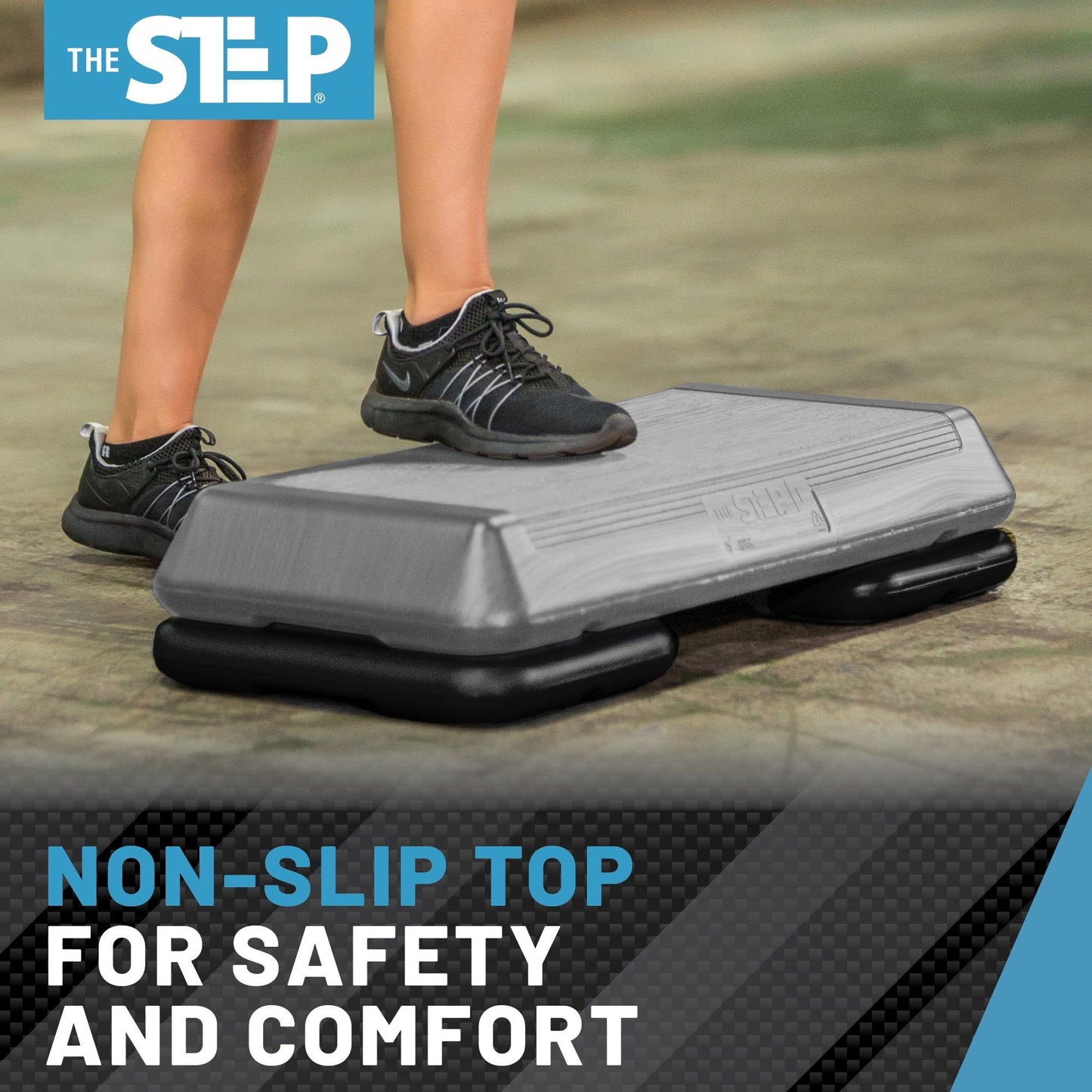 The Step (Made in USA) Original Aerobic Platform – Circuit Size Grey Aerobic Platform and Original Black Risers