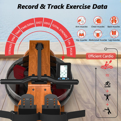 Water Rowing Machine for Home Use, WENOKER Wooden Foldable Rower Machine with Dedicated Monitor & Bluetooth APP, Large Water Tank & Comfortable Seat for Immersive Water Rower, 350LBS Weight Capacity