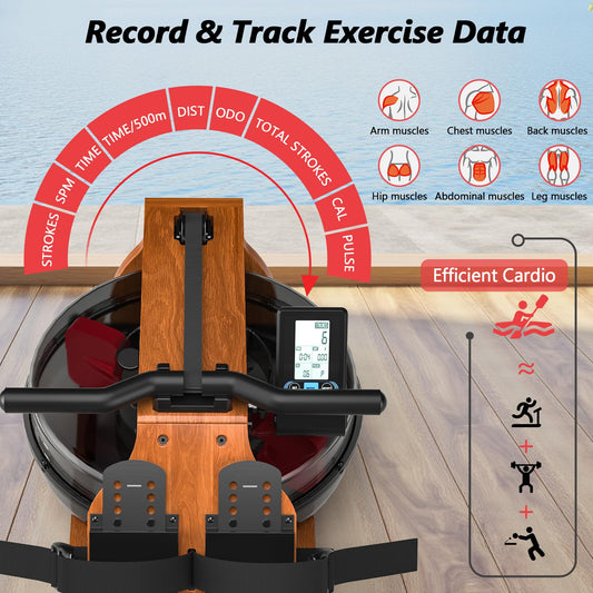 Water Rowing Machine for Home Use, WENOKER Wooden Foldable Rower Machine with Dedicated Monitor & Bluetooth APP, Large Water Tank & Comfortable Seat for Immersive Water Rower, 350LBS Weight Capacity