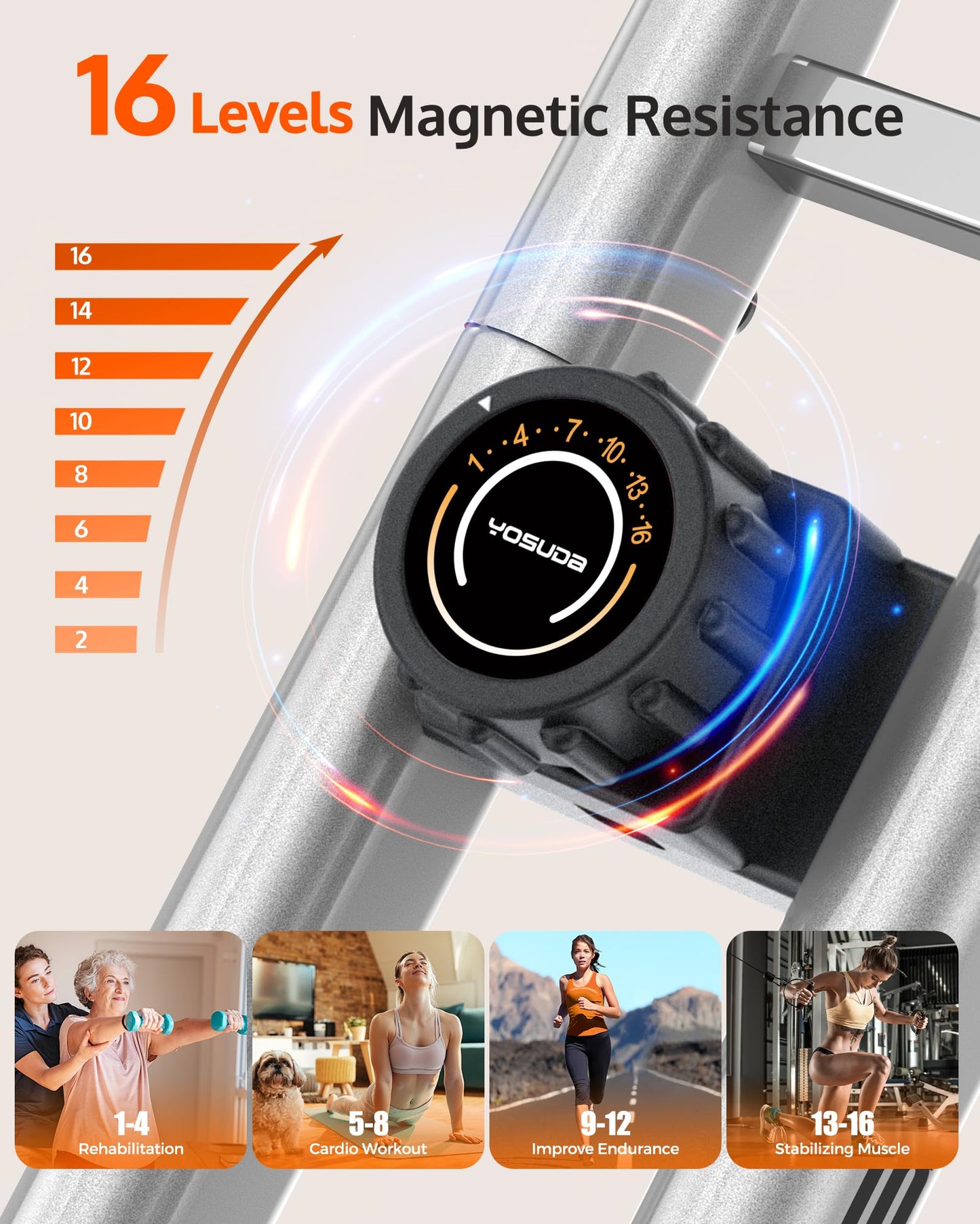 YOSUDA Exercise Bike, 5 in 1 Folding Exercise Bike for Seniors 330lbs Capacity, Magnetic X-Bike with 16-Level Resistance, Back Support Cushion for Home Gym Workout