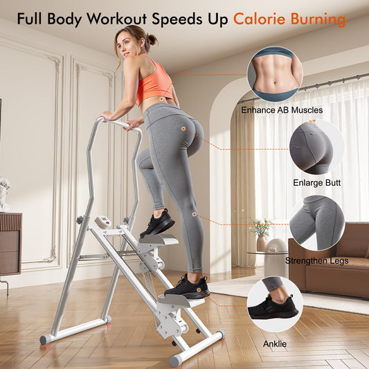 Stair Stepper Resistance Adjustable Folding Vertical Climber Machine for Home Gym Full-Body Workout (Grey/White)