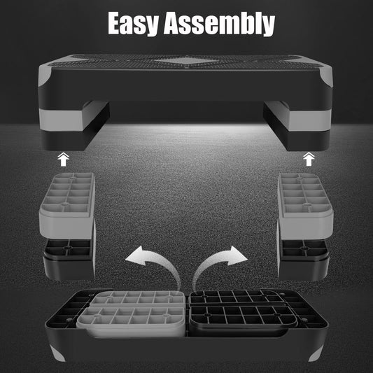 HaoKang Adjustabl Aerobic Stepper Fitness Step Platform Health Workout for Sports Training Black-Grey