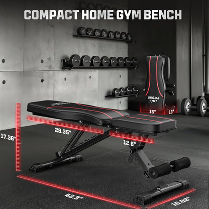 FLYBIRD Adjustable Bench,Utility Weight Bench for Full Body Workout- Multi-Purpose Foldable Incline Bench (Black)