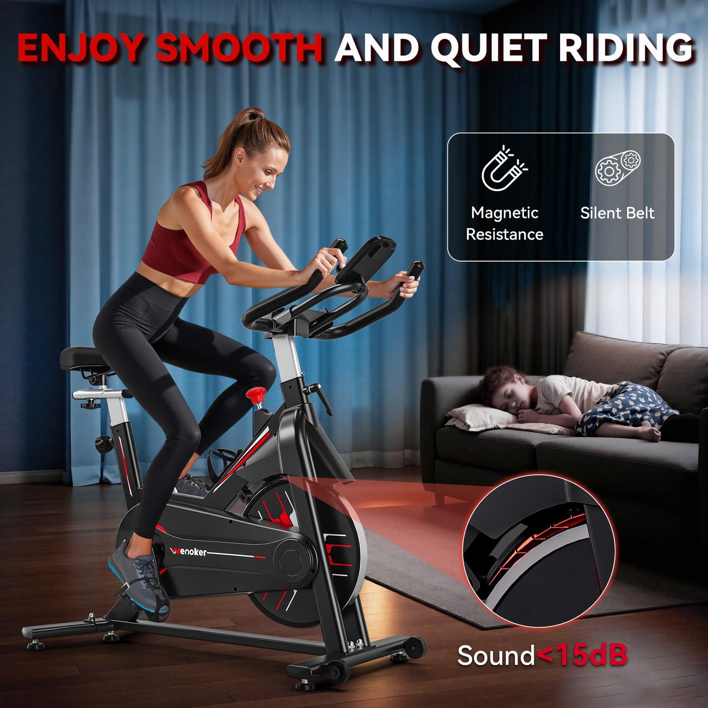 Exercise Bike, WENOKER Magnetic Resistance Stationary Bike for Home, Indoor Bike with Whisper Quiet, Heavy Flywheel and Upgraded Digital Display