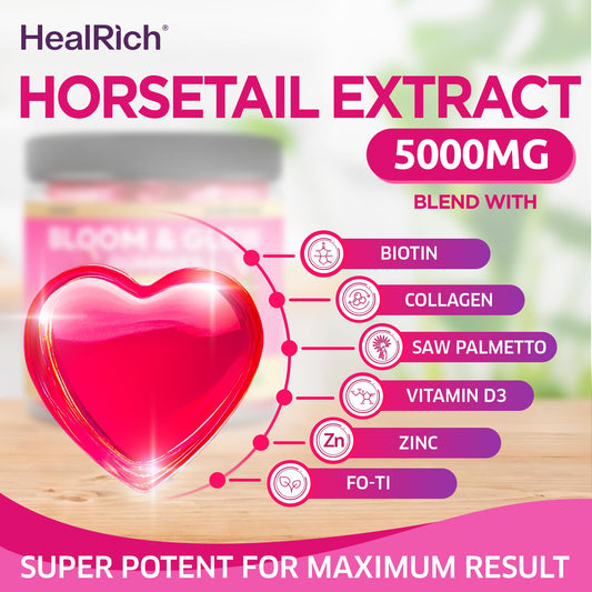 Horsetail Extract, Biotin & Collagen Beauty Gummies - Hair Skin & Nails Vitamins for Women - Hair Growth Vitamin with Saw Palmetto, D3, Zinc & Fo-Ti - Vegan Supplements for Kids & Adults - Made in USA