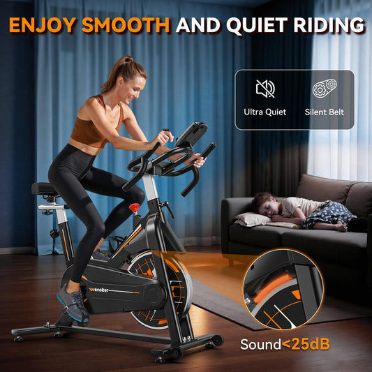 Exercise Bike, WENOKER Stationary Bike for Home, Indoor Bike with Silent Belt Drive, Heavy Flywheel, Multi-grips Handlebar and Upgraded Digital Display