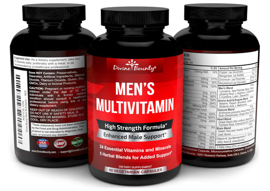 Mens Multivitamin – Daily Multivitamin for Men with Vitamin A C D E K B Complex, Calcium, Magnesium, Selenium, Zinc Plus Heart, Brain, Immune, and Men's Multivitamins – 90 Vegetarian Capsules