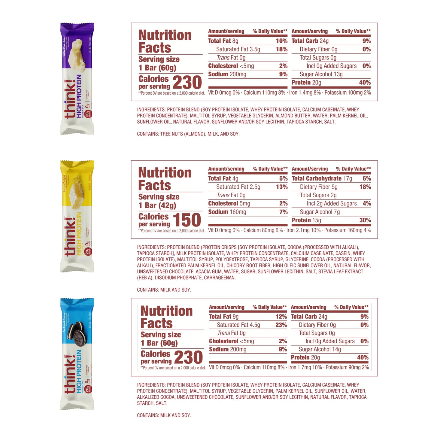 think! Protein Bars, High Protein Snacks, Gluten Free, Kosher Friendly,Variety Pack, Nutrition Bars, 2.1 Oz per Bar, 12 Count (Packaging May Vary)