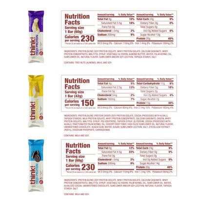 think! Protein Bars, High Protein Snacks, Gluten Free, Kosher Friendly,Variety Pack, Nutrition Bars, 2.1 Oz per Bar, 12 Count (Packaging May Vary)