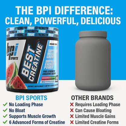 BPI Sports Best Creatine - Creatine Monohydrate Powder for Men & Women, Himalayan Salt - Strength, Pump, Muscle Growth, Muscle Definition - No Bloat - Watermelon Cooler - 50 servings - 10.58 Ounce