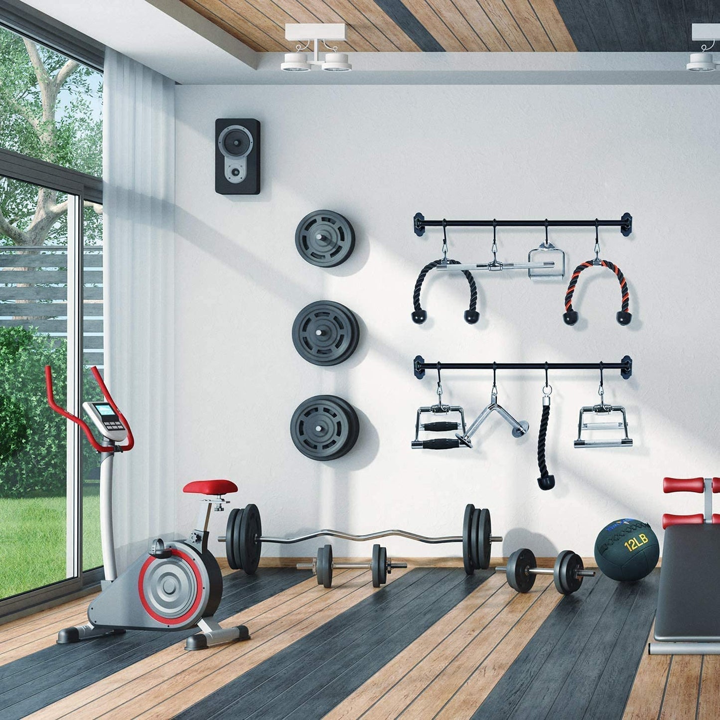 Yes4All Combo Double D Handle Cable Attachment, Tricep Rope/Tricep Pull Down Rope, Rotating Straight Bar, and V-Shaped Bar Handle