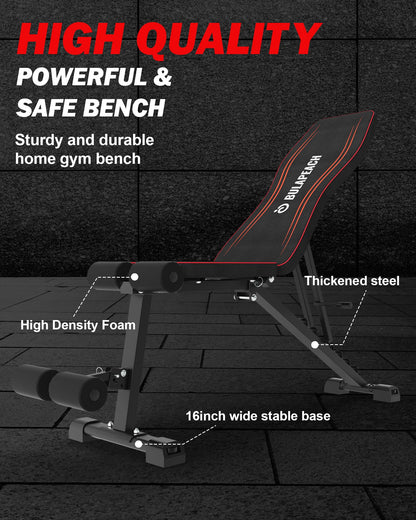 Adjustable Weight Bench Workout Bench for Home Gym, Foldable Workout Bench 700LBS Weight Capacity for Full Body Strength Training,Incline Flat Decline Sit-up Bench (2 Resistance Bands)