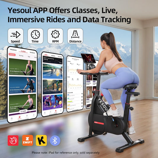 YESOUL Self-Powered-Fan Exercise Bike with Dynamic LED Light Effects, Pro Livestreaming Classes, Smart Exclusive App, 300 LBS Magnetic Resistance Indoor Stationary Cycling Workout Bike for Home