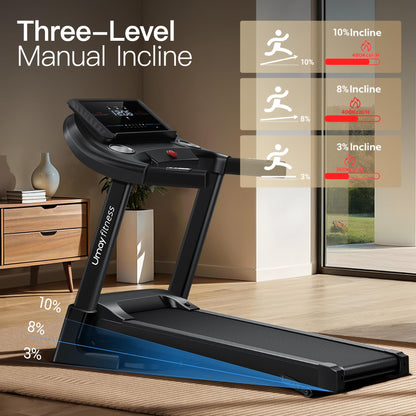 UMAY Fitness Home Folding Incline Treadmill with Pulse Sensors, 3.0 HP Quiet Brushless, 300 lbs Capacity (Black or Gray) (Black)