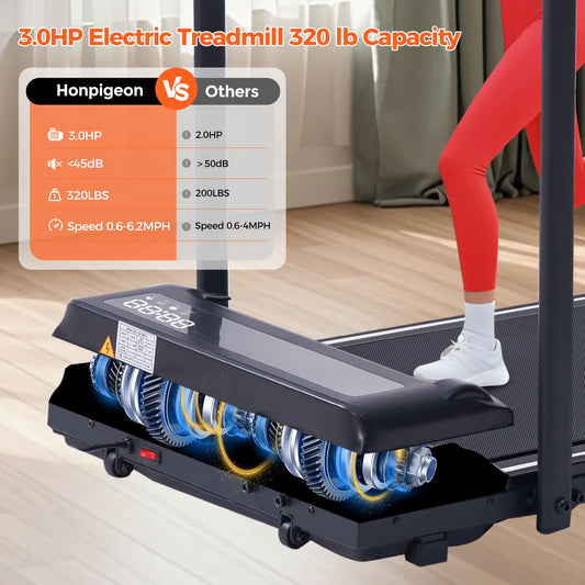 Foldable Walking Pad Treadmill with Handle Bar, 3.0HP Portable Under Desk Treadmills for Home Small, 3-in-1 Folding Walking Pads Treadmills with Handles, Compact Treadmill with LED Display