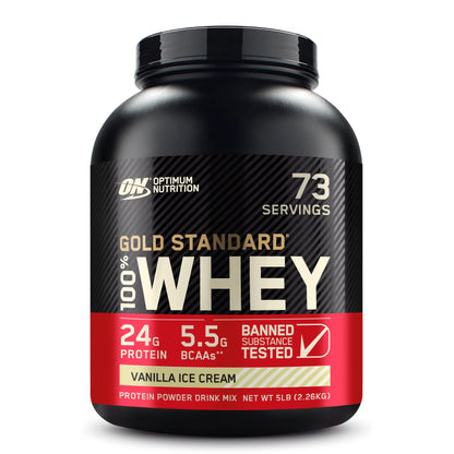 Optimum Nutrition Gold Standard Whey Vanilla Ice Cream - 5 lbs .