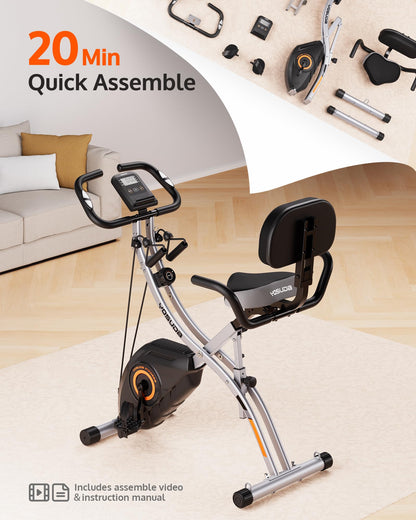 YOSUDA Exercise Bike, 5 in 1 Folding Exercise Bike for Seniors 330lbs Capacity, Magnetic X-Bike with 16-Level Resistance, Back Support Cushion for Home Gym Workout