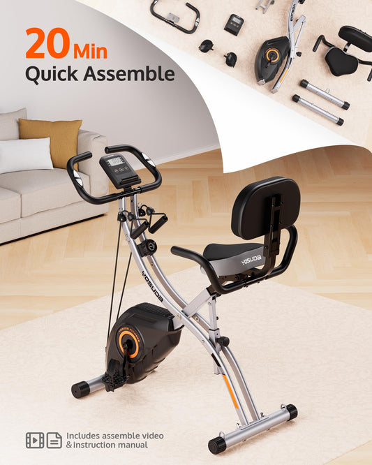YOSUDA Exercise Bike, 5 in 1 Folding Exercise Bike for Seniors 330lbs Capacity, Magnetic X-Bike with 16-Level Resistance, Back Support Cushion for Home Gym Workout