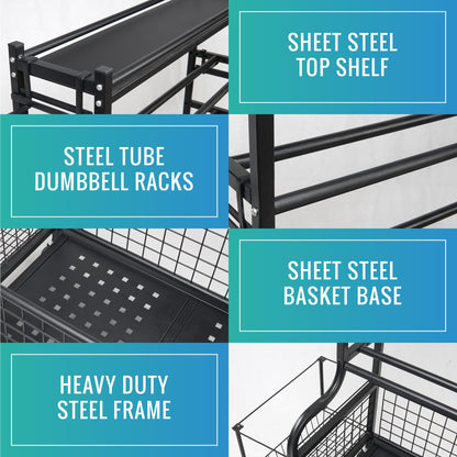STUFFSTASH Dumbbell Rack, Heavy Duty Adjustable Weight Rack for Home Gym with Extra Strong Sheet Steel Shelf and Base, Home Gym Storage Weight Rack for Home Gym Dumbbells, Kettlebell Rack