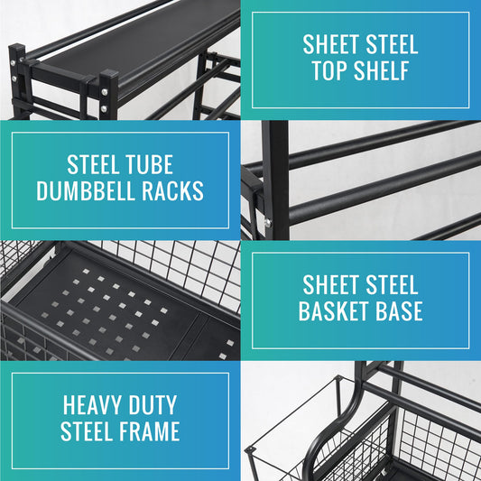 STUFFSTASH Dumbbell Rack, Heavy Duty Adjustable Weight Rack for Home Gym with Extra Strong Sheet Steel Shelf and Base, Home Gym Storage Weight Rack for Home Gym Dumbbells, Kettlebell Rack