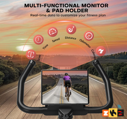 Exercise Bike, Adjustable Magnetic Resistance Stationary Bikes for Home with App Compatible, Silent Indoor Cycling Bike with 350lbs Weight Capacity Comfortable Seat, Digital Monitor & Phone Mount
