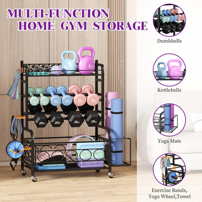 Dumbbell Rack,VOPEAK Weight Rack for Dumbbells, Weight Rack for Home Gym, Home Gym Storage Rack for Yoga Mat Kettlebells and Strength Training Equipment, Weight Storage Rack for Dumbbells with Wheels