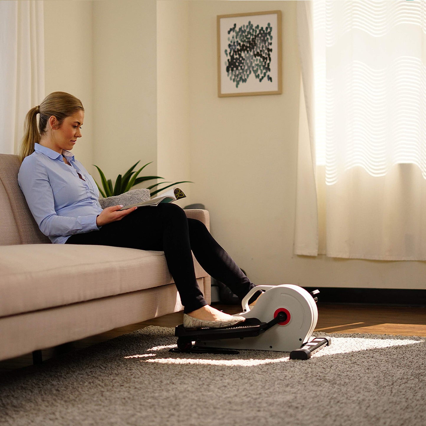 Sunny Health & Fitness Fully Assembled Magnetic Under Desk Elliptical Peddler, Portable Foot & Leg Pedal Exerciser(White) - SF-E3872