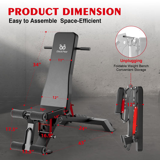 Adjustable Weight Bench - Foldable Workout Bench for Home Gym, Heavy Duty 1300lb Capacity Full Body Strength Training with 8-Level Incline/Flat/Decline Positions & Space-Saving Design