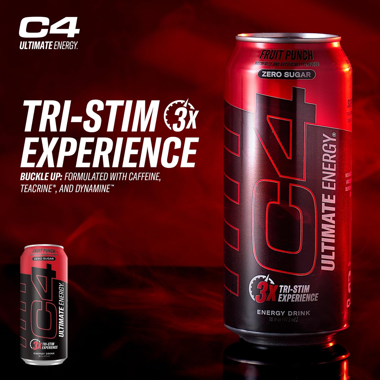 Cellucor C4 Ultimate | Pre Workout Sugar Free Energy Drink | Tri-Stim Experience with 300mg Caffeine + TeaCrine + Dynamine | Fruit Punch | 16oz (Pack of 12)