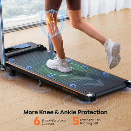 homeTro Foldable Treadmill with 7% Incline, 2.5HP Portable Under Desk Walking Pad with 0.6-7.5MPH, Handle, Remote and App Control, 265lbs Maximum Capacity for Home, Office