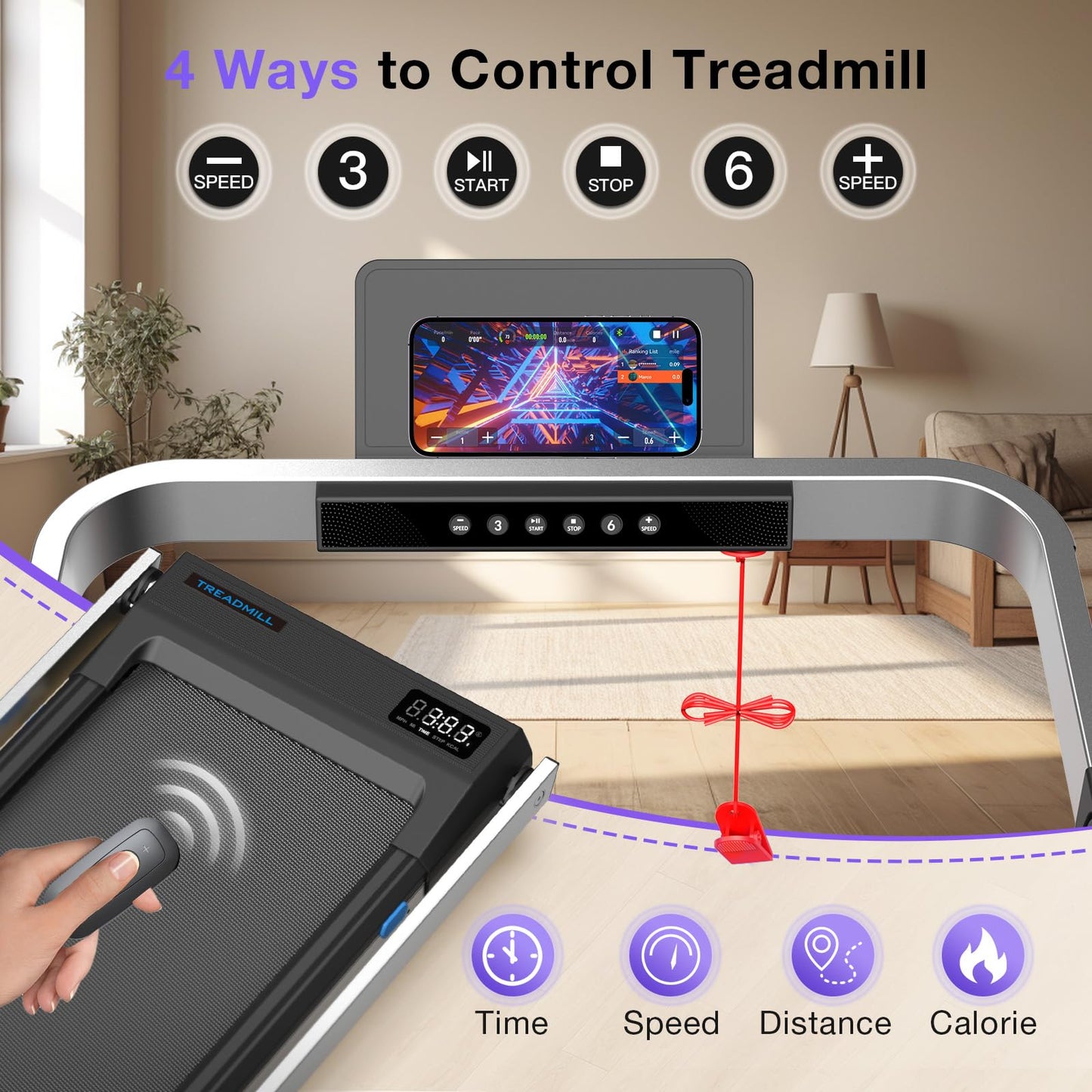 Cardirun 3 in 1 Foldable Treadmill with Desk Workstation - 3.0HP & 350 lb Capacity, Under Desk Treadmill with Incline for Home Small, Smart Voice Control & App & Remote Control, 2s Folding