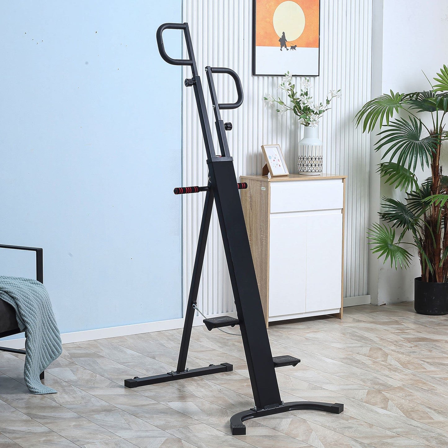Soozier Folding Vertical Climber Exercise Machine, Height Adjustable Climbing Machine with LCD Monitor and Transport Wheels, Stair Stepper for Full Body Workout, Black